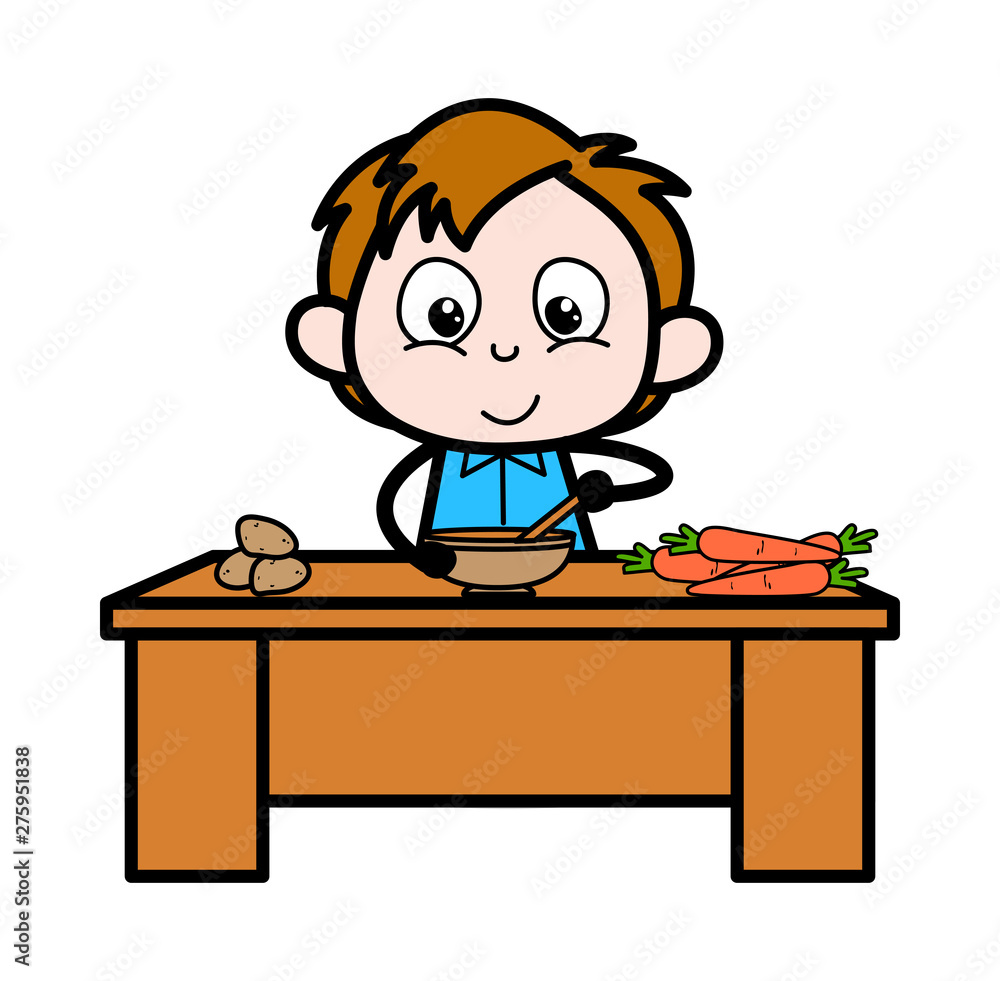 Food Preparation - School Boy Cartoon Character Vector Illustration