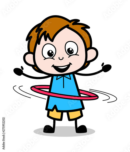 Playing Hula Hoop - School Boy Cartoon Character Vector Illustration