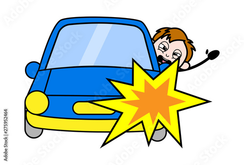 Car Accident - School Boy Cartoon Character Vector Illustration
