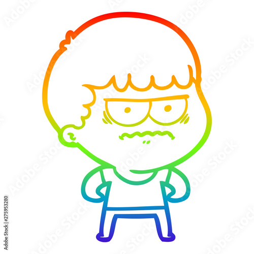 rainbow gradient line drawing cartoon annoyed man