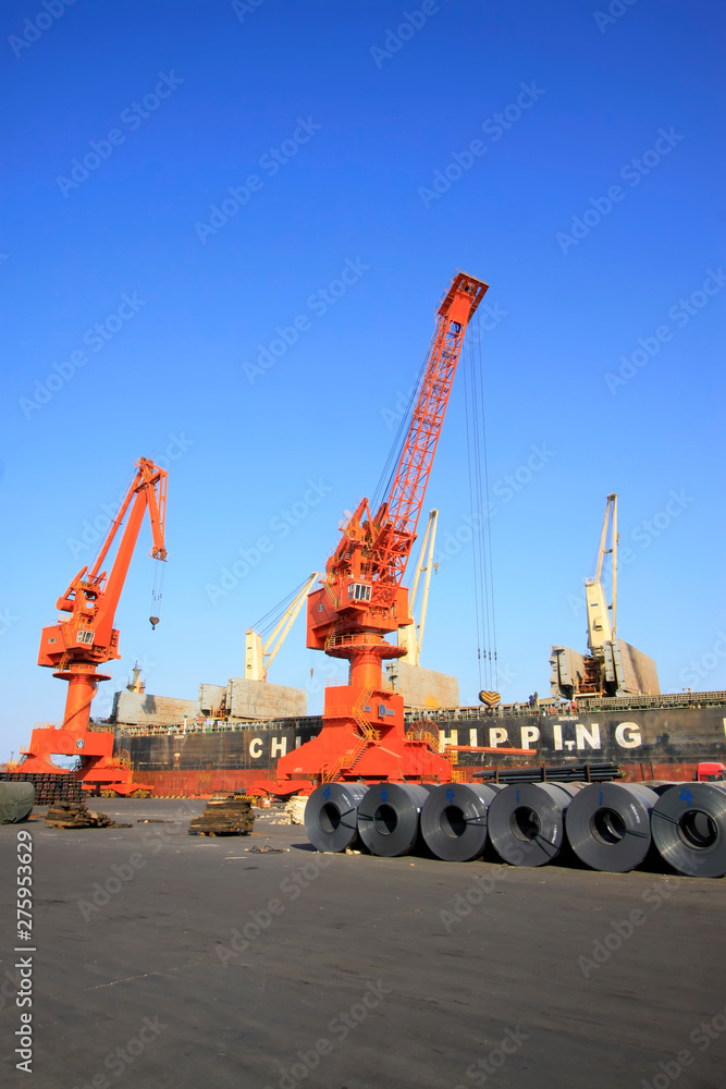 strip steel and crane in bulk terminal