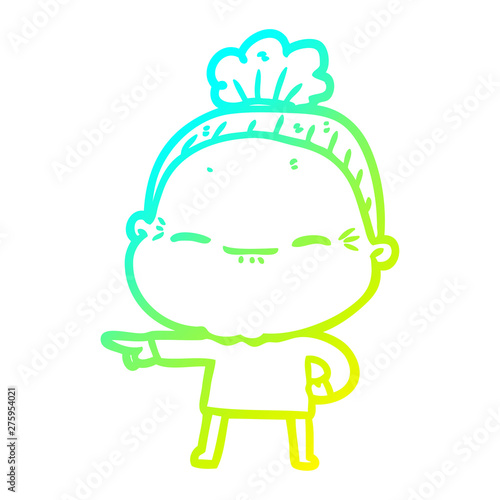 cold gradient line drawing cartoon peaceful old woman