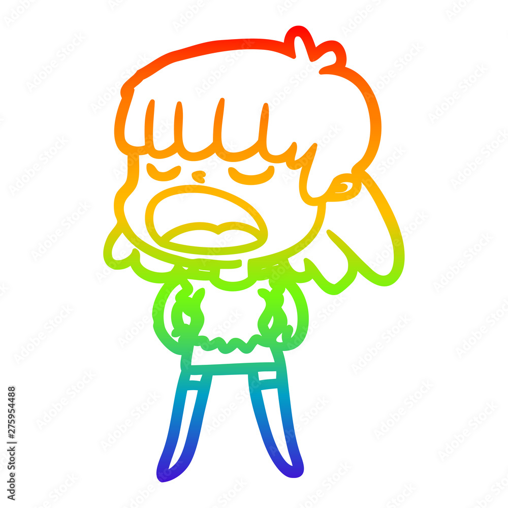 rainbow gradient line drawing cartoon woman talking loudly rainbow gradient line drawing cartoon woman talking loudly