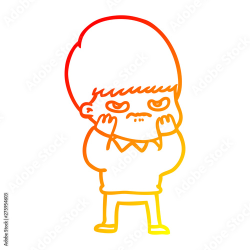 warm gradient line drawing annoyed cartoon boy