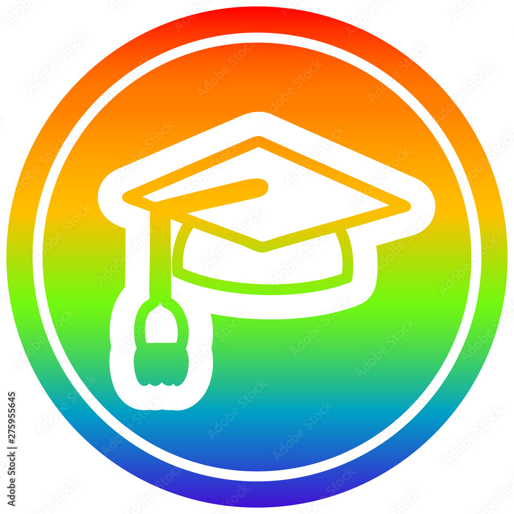 graduation cap circular in rainbow spectrum