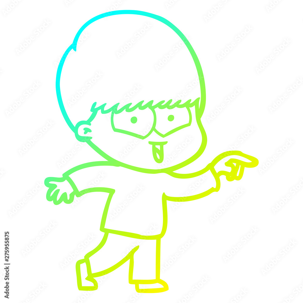 Fototapeta premium cold gradient line drawing cartoon happy boy