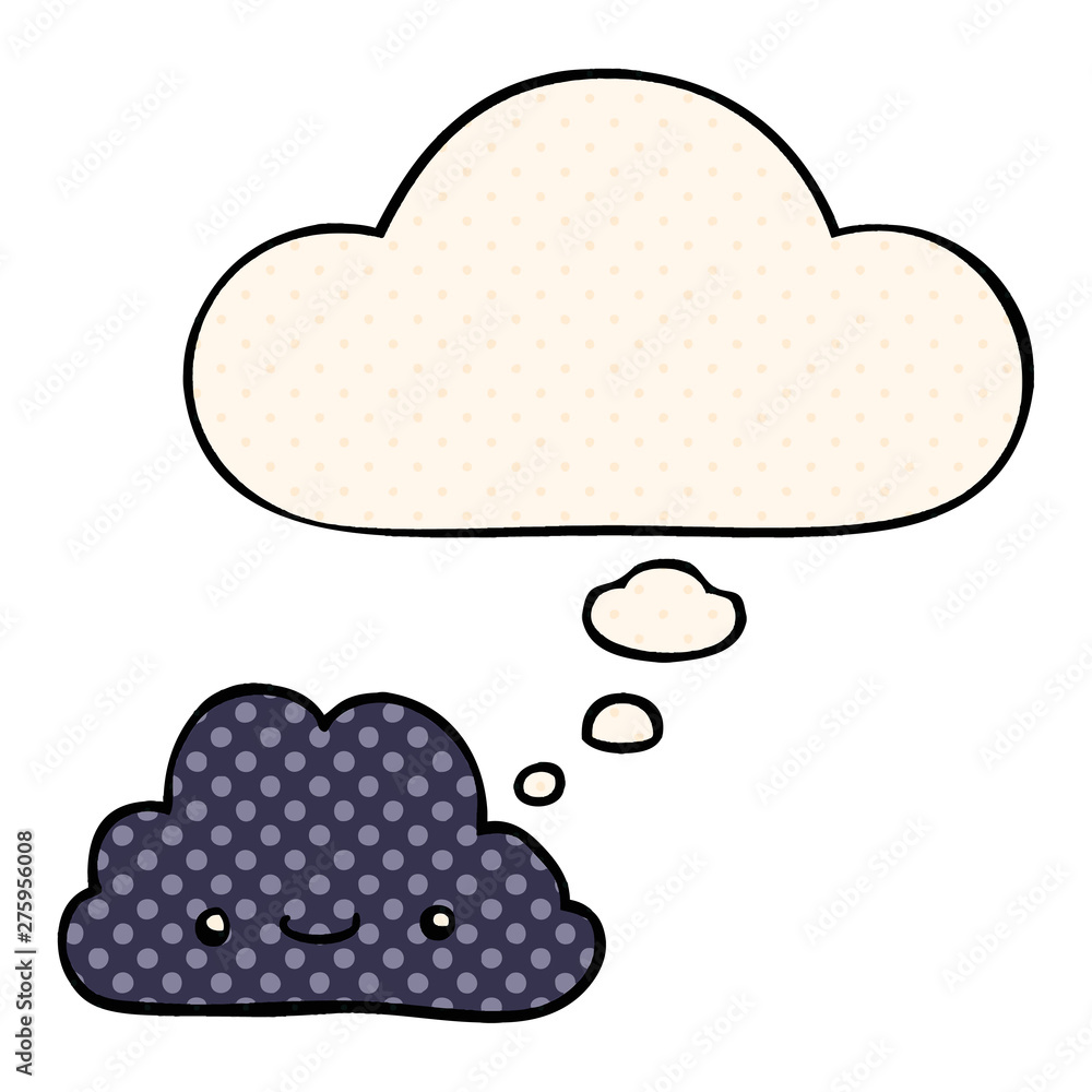 cute cartoon cloud and thought bubble in comic book style