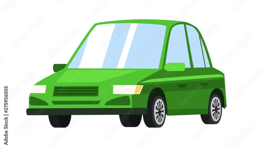 Cartoon isolated green auto car flat animation Cartoon isolated green auto car flat animation