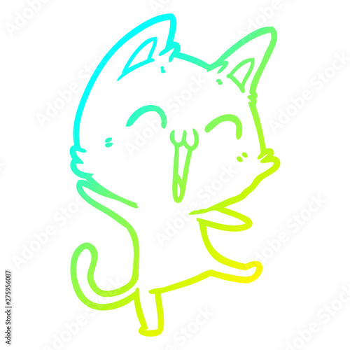 cold gradient line drawing happy cartoon cat meowing