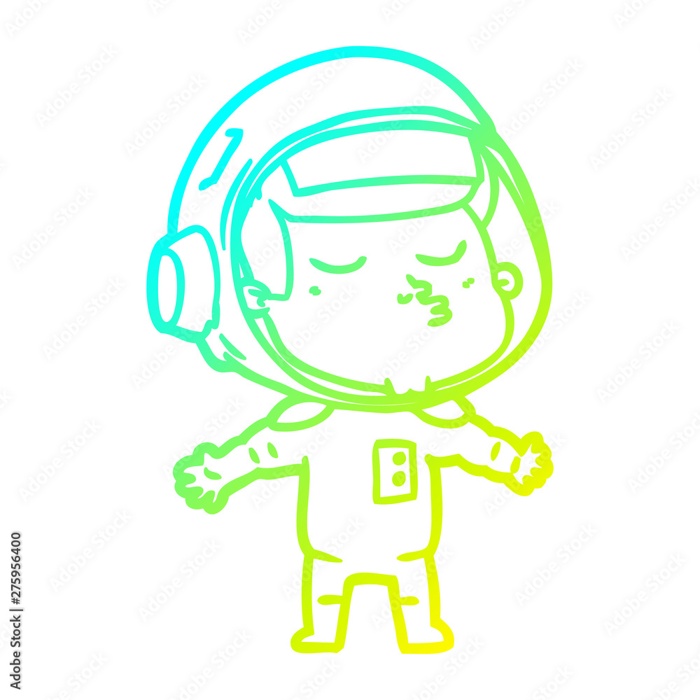 cold gradient line drawing cartoon confident astronaut