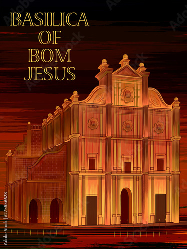 vector illustration of historical monument Basilica of Bom Jesus in Goa, India