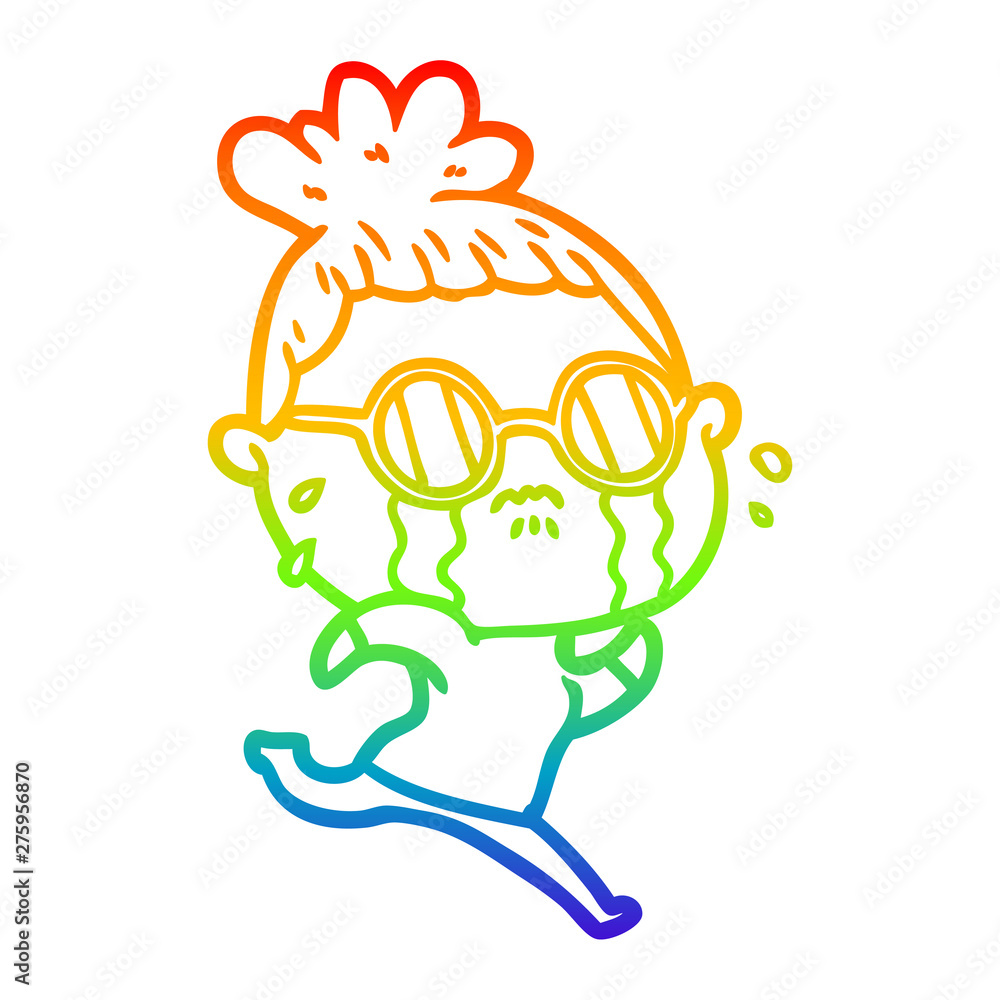 Obraz premium rainbow gradient line drawing cartoon crying woman wearing spectacles