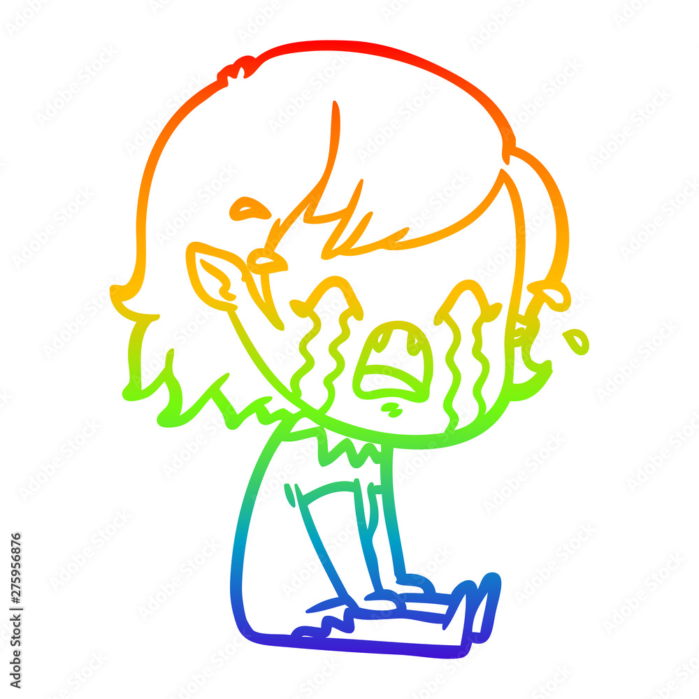 rainbow gradient line drawing cartoon crying vampire girl rainbow gradient line drawing cartoon crying vampire girl
