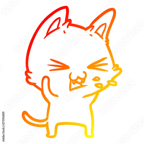 warm gradient line drawing cartoon cat hissing