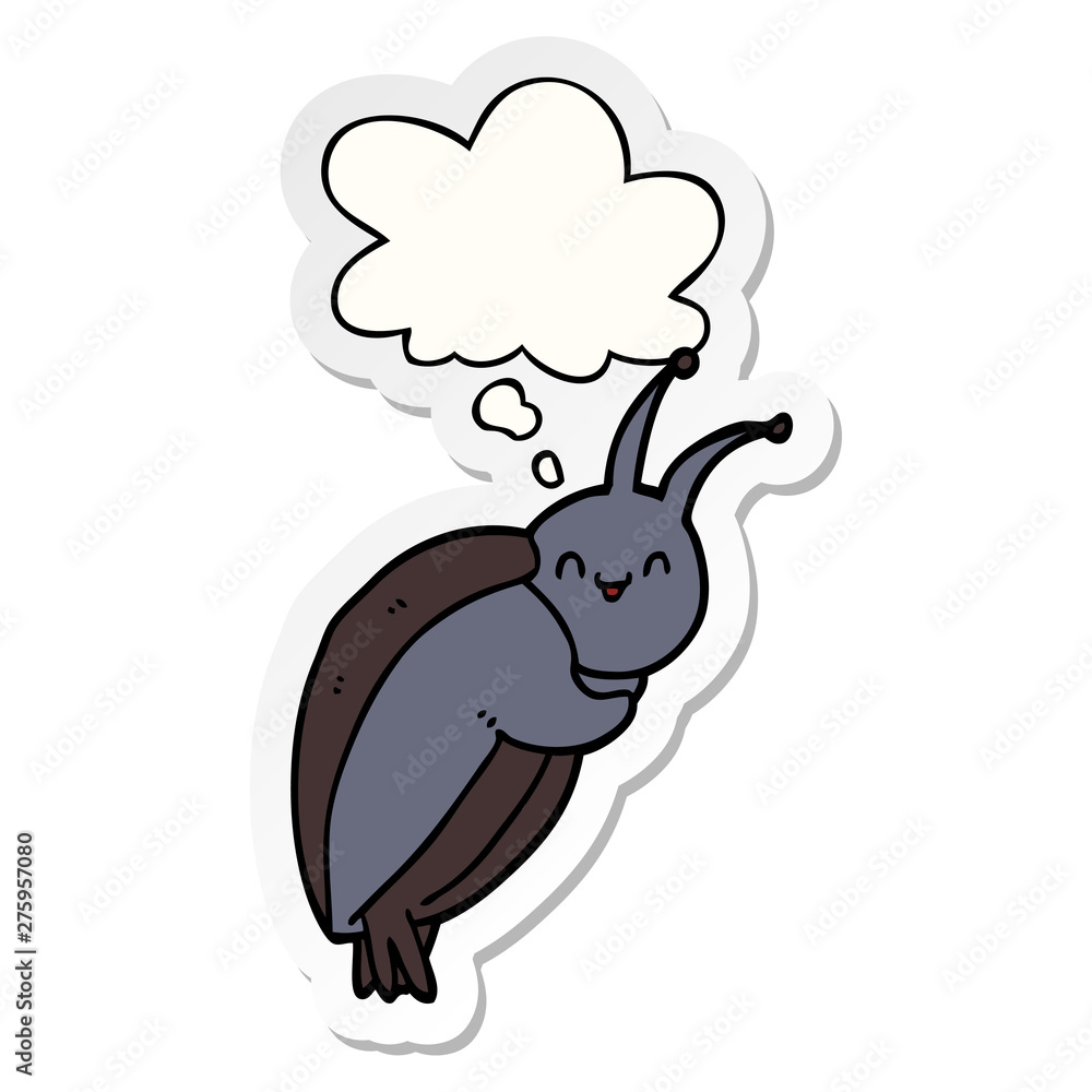cute cartoon beetle and thought bubble as a printed sticker cute cartoon beetle and thought bubble as a printed sticker