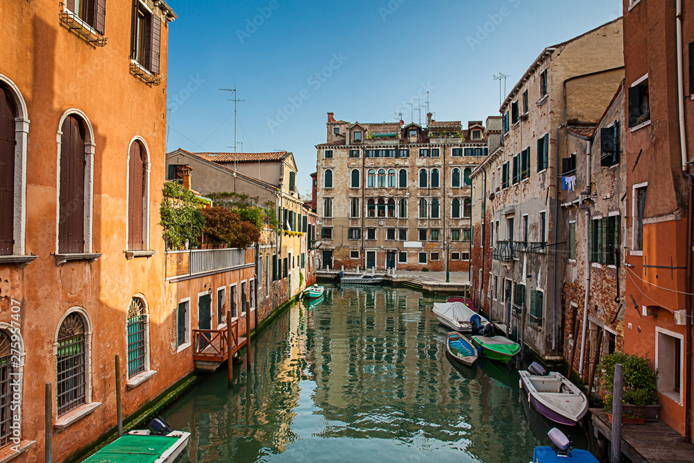 The picturesque canals of the beautiful Venice city