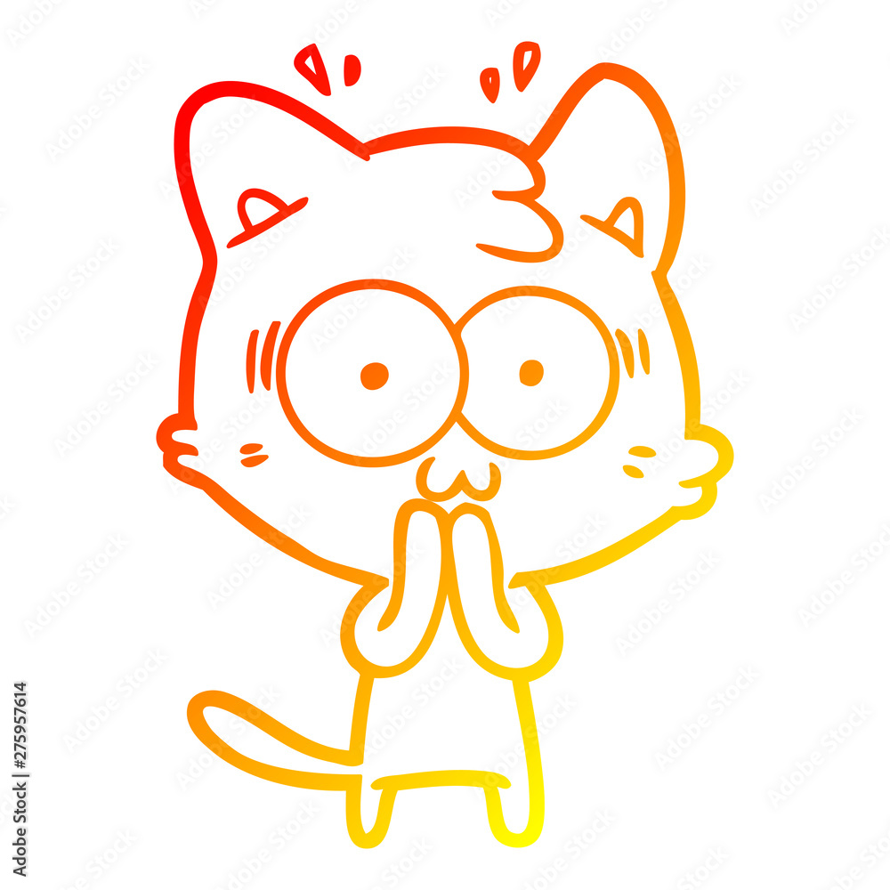 Fototapeta premium warm gradient line drawing cartoon surprised cat