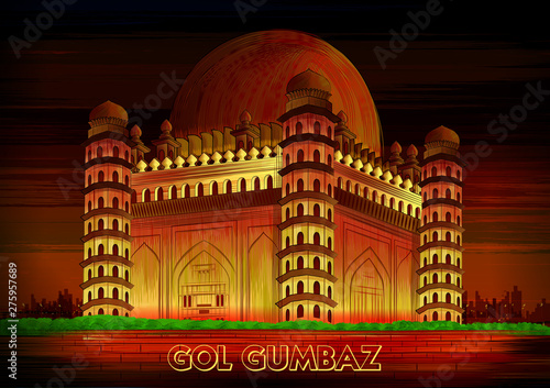 vector illustration of historical monument Gol Gumbaz in Vijayapura, Karnataka, India