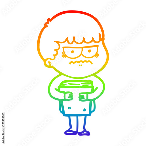 rainbow gradient line drawing cartoon annoyed man