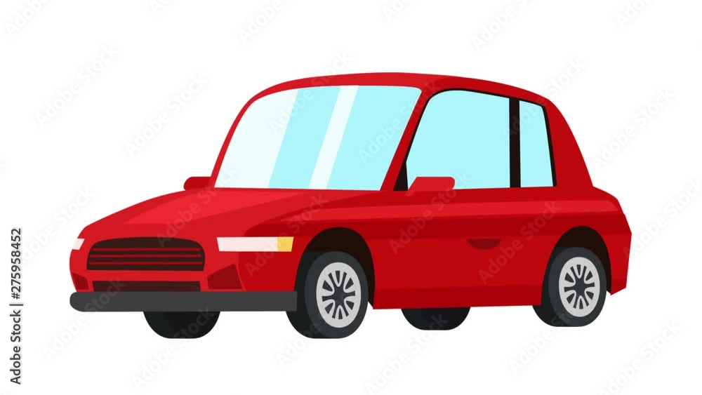Cartoon isolated red auto car flat animation side view Cartoon isolated red auto car flat animation side view
