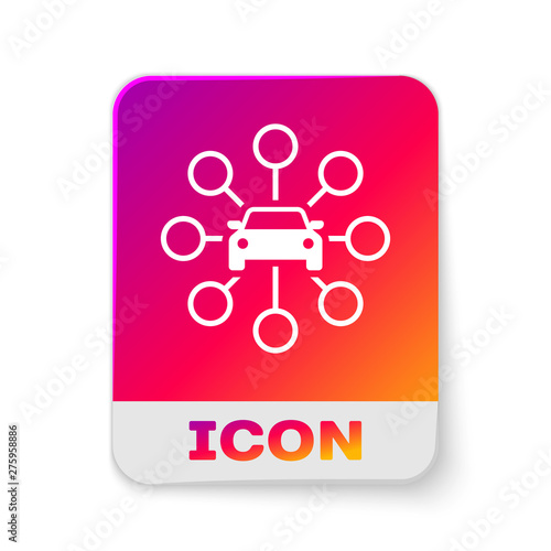 White Car sharing icon isolated on white background. Carsharing sign. Transport renting service concept. Rectangle color button. Vector Illustration