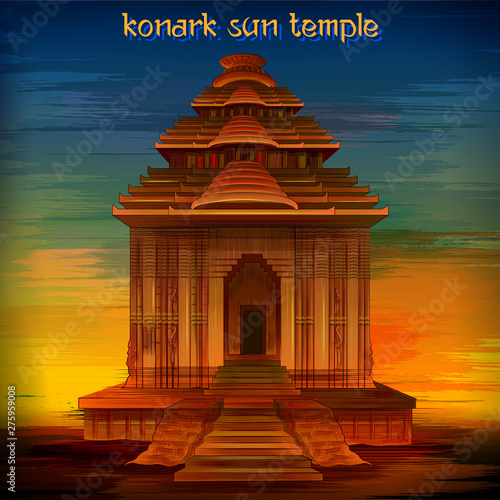 vector illustration of historical monument Konark Sun Temple in Puri, Odisha, India