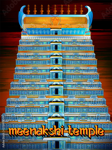 vector illustration of historical monument Meenakshi Temple in Madurai, Tamil Nadu, India