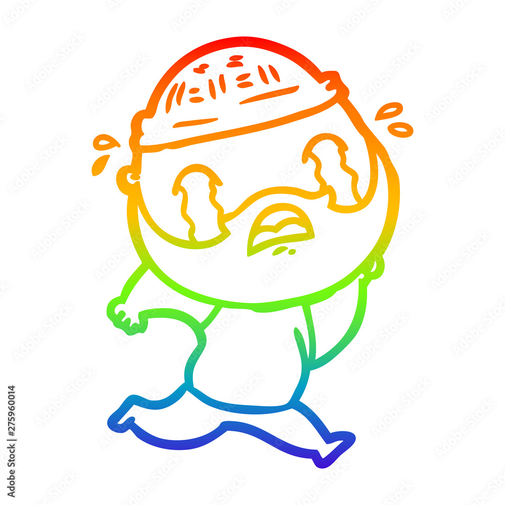 rainbow gradient line drawing cartoon bearded man crying rainbow gradient line drawing cartoon bearded man crying