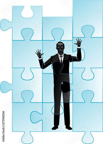 Businessman Trapped in Puzzle Pieces