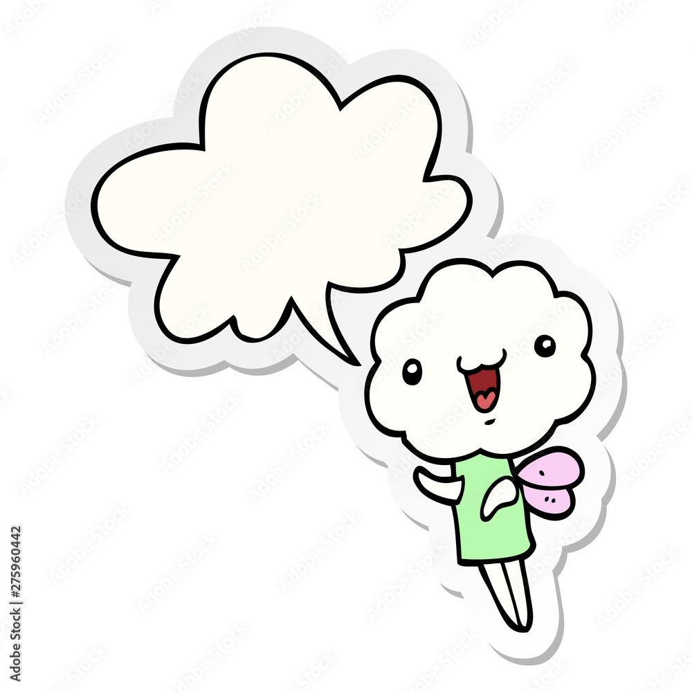 cute cartoon cloud head creature and speech bubble sticker