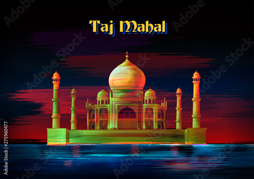 vector illustration of historical monument Taj Mahal in Agra, Uttar Pradesh, India