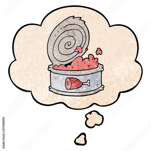 Fotografi cartoon canned food and thought bubble in grunge texture pattern style