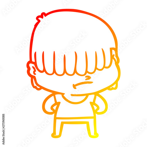 warm gradient line drawing cartoon boy with untidy hair