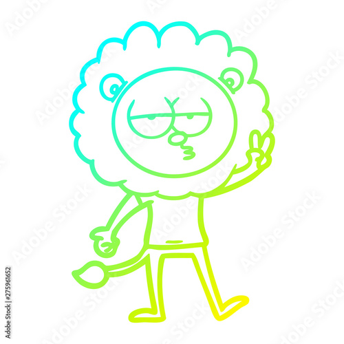 cold gradient line drawing cartoon bored lion waving