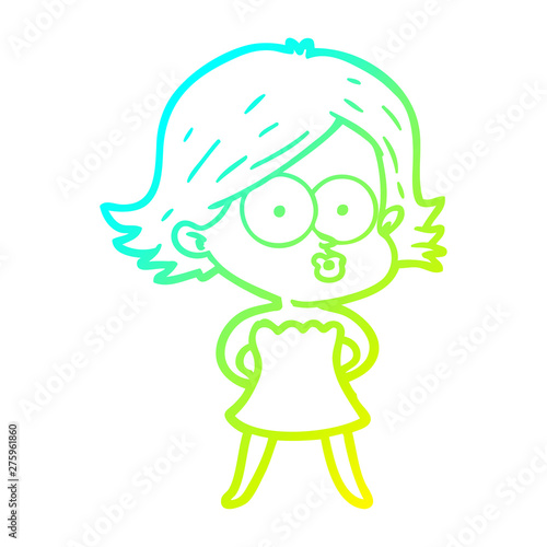 cold gradient line drawing cartoon girl pouting