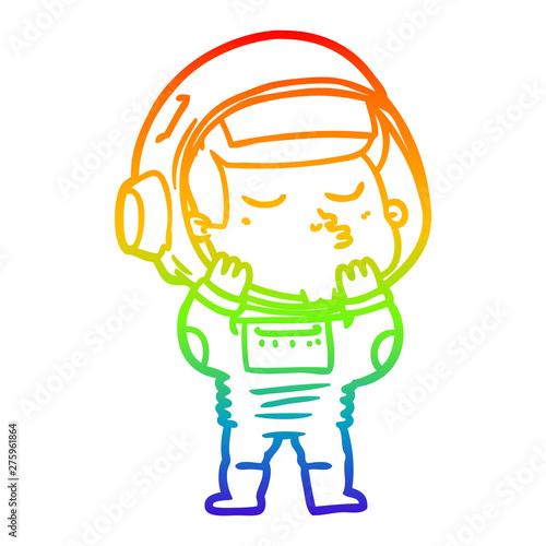 rainbow gradient line drawing cartoon confident astronaut
