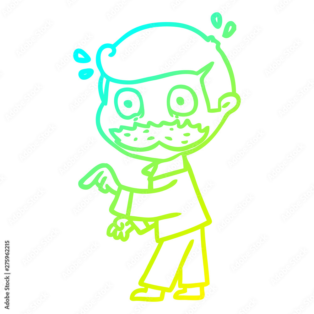 cold gradient line drawing cartoon man with mustache making a point cold gradient line drawing cartoon man with mustache making a point