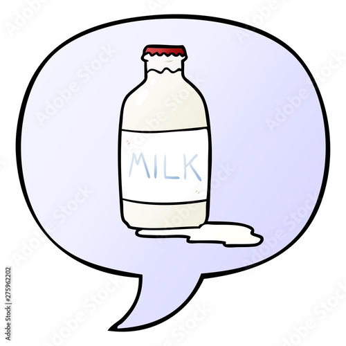 cartoon pint of fresh milk and speech bubble in smooth gradient style