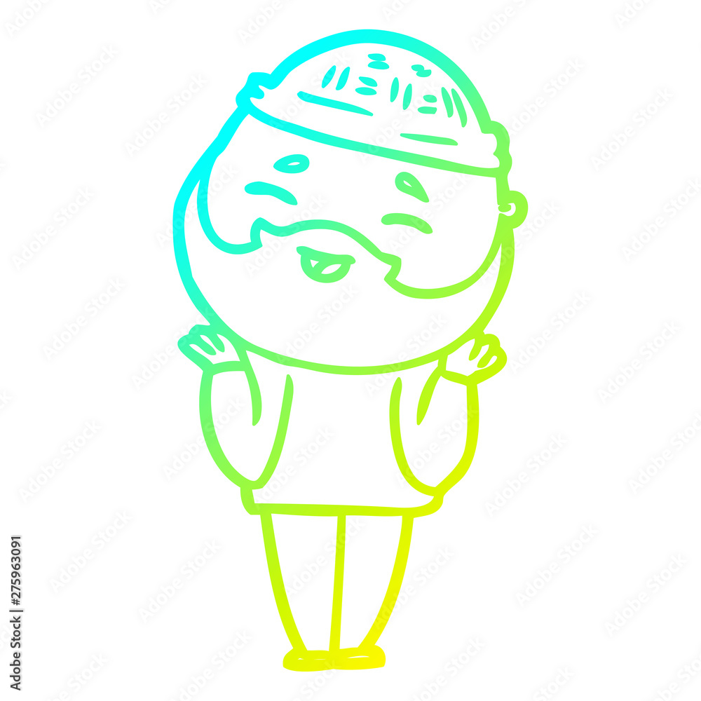 cold gradient line drawing cartoon happy bearded man