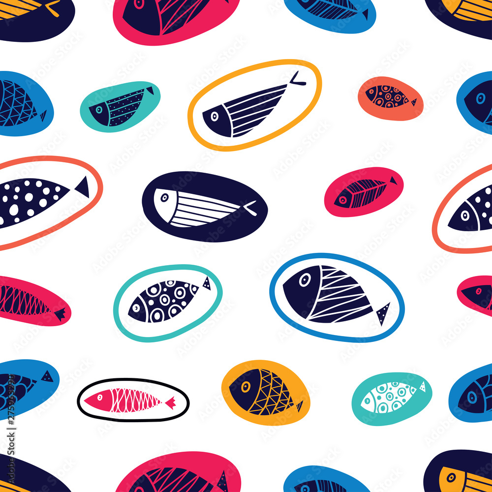 Cute fish. Kids background. Seamless pattern. Can be used in textile industry, paper, background, scrapbooking. Cute fish. Kids background. Seamless pattern. Can be used in textile industry, paper, background, scrapbooking.