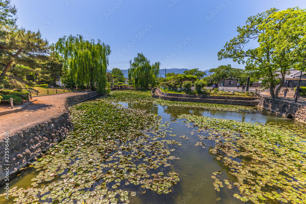 Fototapeta premium Matsumoto - May 25, 2019: The gardens around the castle of Matsumoto, Japan