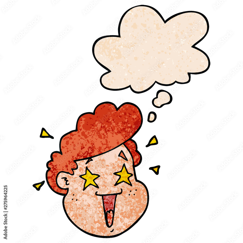 cartoon happy face and thought bubble in grunge texture pattern style cartoon happy face and thought bubble in grunge texture pattern style