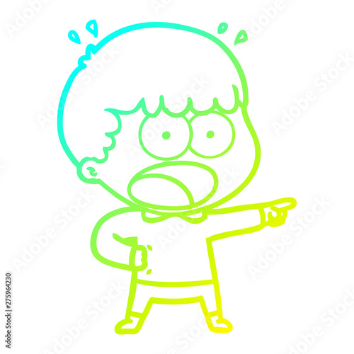 cold gradient line drawing cartoon shocked man pointing