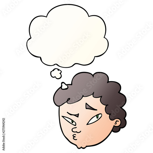 cartoon suspicious man and thought bubble in smooth gradient style