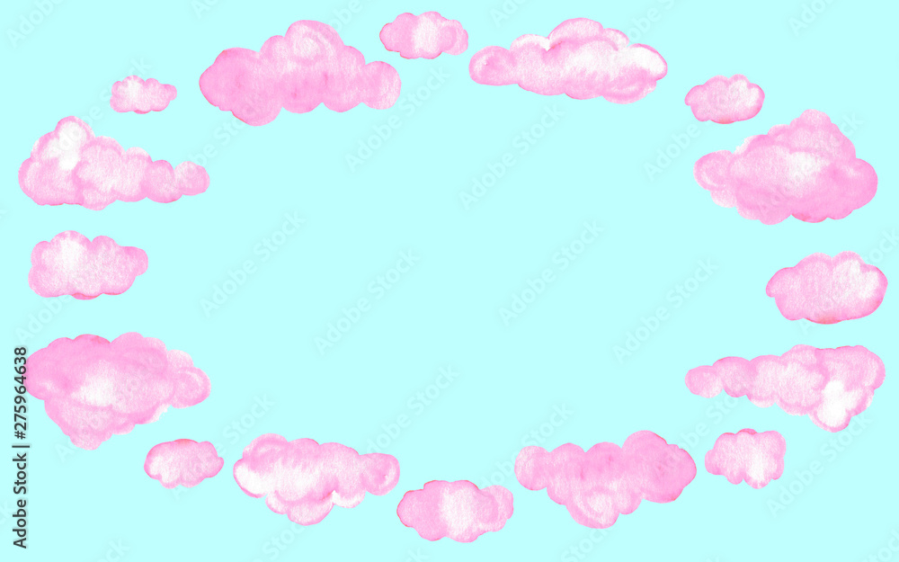 Frame of pink clouds. Set of watercolor clouds for your design	