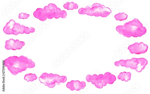 Frame of pink clouds. Set of watercolor clouds for your design 