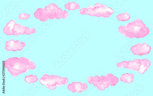 Frame of pink clouds. Set of watercolor clouds for your design 