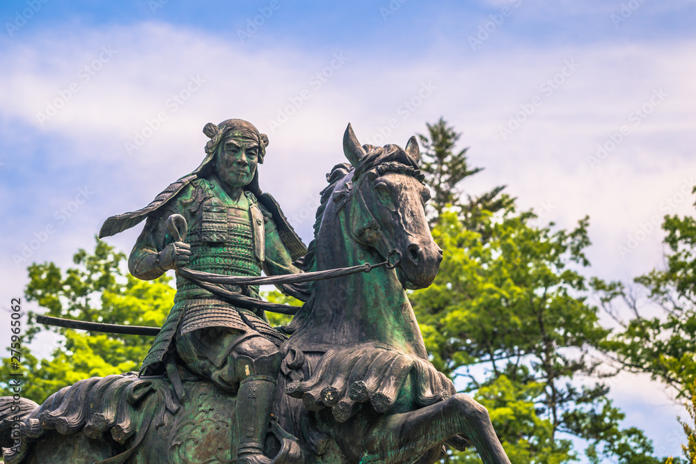 Takayama - May 26, 2019: Statue of a feudal lord in Takayama, Japan Takayama - May 26, 2019: Statue of a feudal lord in Takayama, Japan