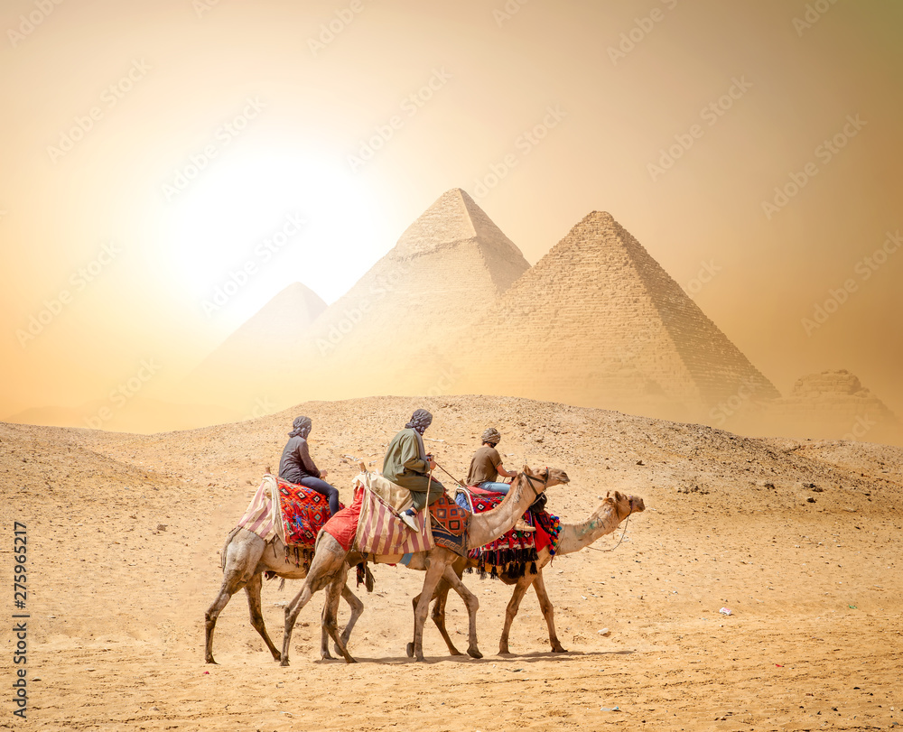 Caravan and Pyramids - obrazy, fototapety, plakaty 
