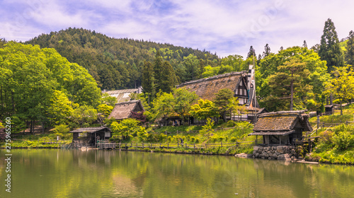 Takayama - May 26, 2019: Traditional buildings in the Hida folk village open air museum of Takayama, Japan
